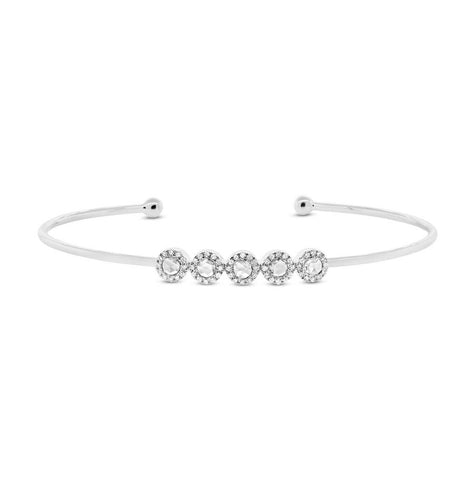 0.39 Ctw 14k White Gold Diamond Rose Cut Bangle Bracelet