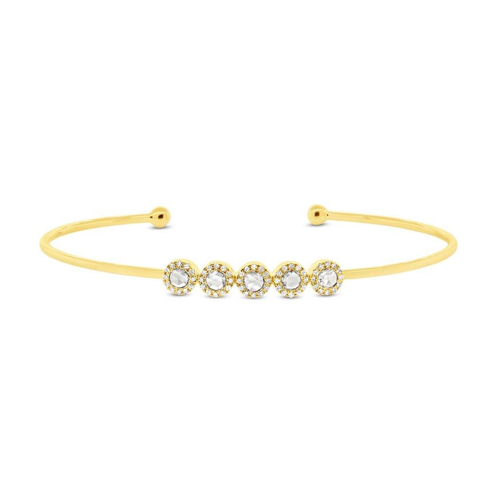 0.39 Ctw 14k Yellow Gold Diamond Rose Cut Bangle Bracelet