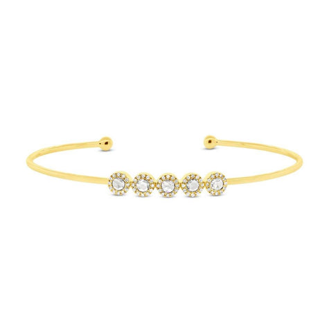 0.39 Ctw 14k Yellow Gold Diamond Rose Cut Bangle Bracelet