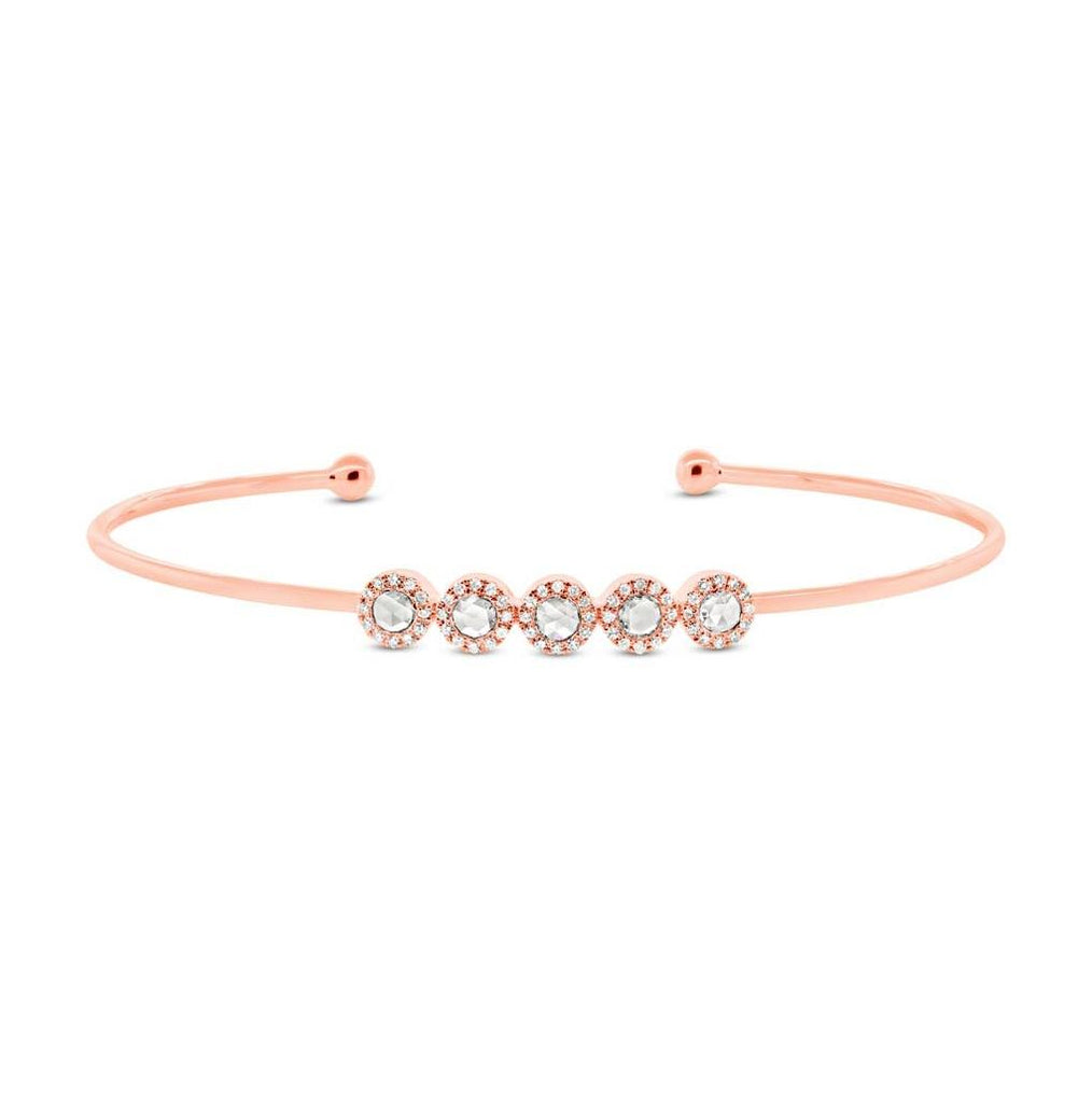 0.39 Ctw 14k Rose Gold Diamond Rose Cut Bangle Bracelet