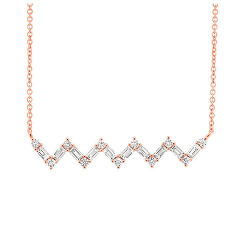 0.38 Ctw 14k Rose Gold Diamond Baguette Necklace