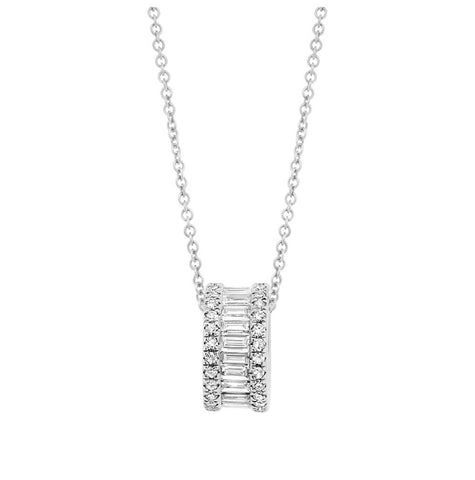 0.50 Ctw 14k White Gold Diamond Baguette Barrel Pendant Necklace With 18 Inch Chain