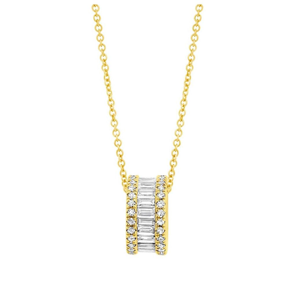 0.50 Ctw 14k Yellow Gold Diamond Baguette Barrel Pendant Necklace With 18 Inch Chain