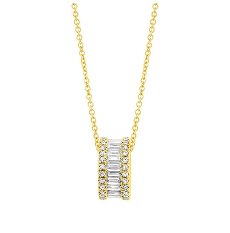 0.50 Ctw 14k Yellow Gold Diamond Baguette Barrel Pendant Necklace With 18 Inch Chain