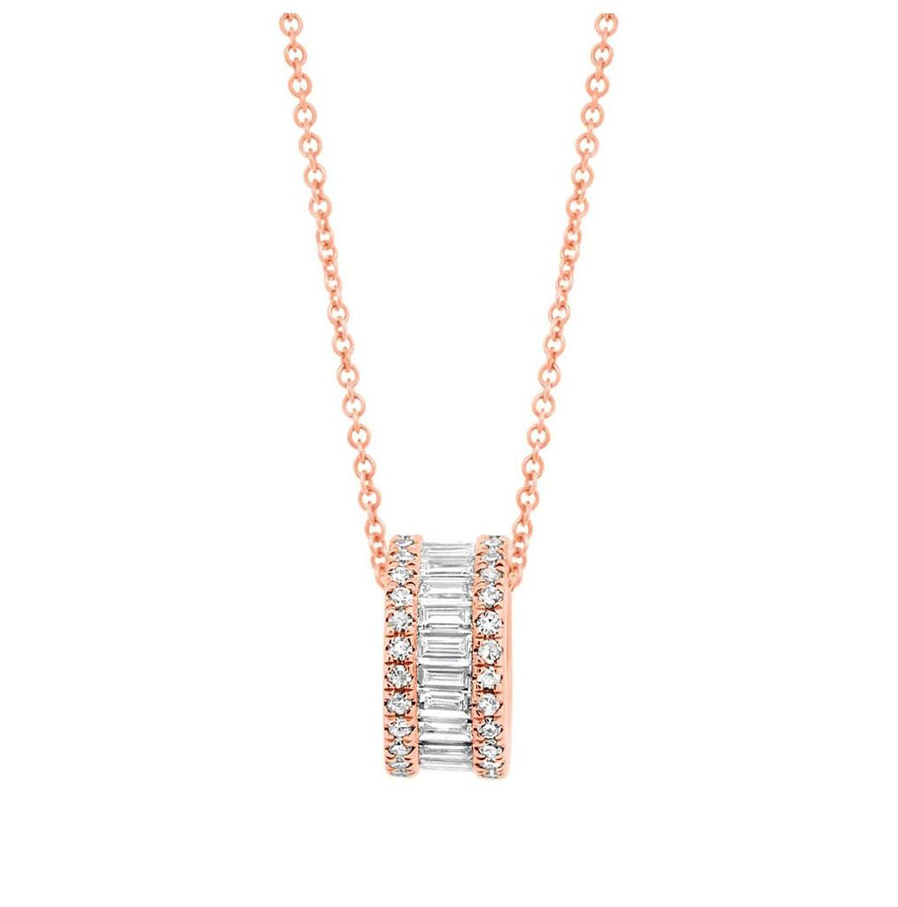 0.50 Ctw 14k Rose Gold Diamond Baguette Barrel Pendant Necklace With 18 Inch Chain