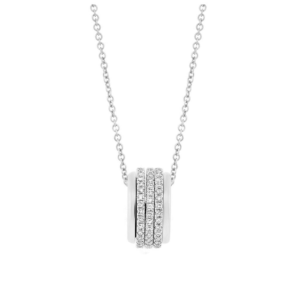 0.27 Ctw 14k White Gold Diamond Barrel Pendant Necklace With 18 Inch Chain