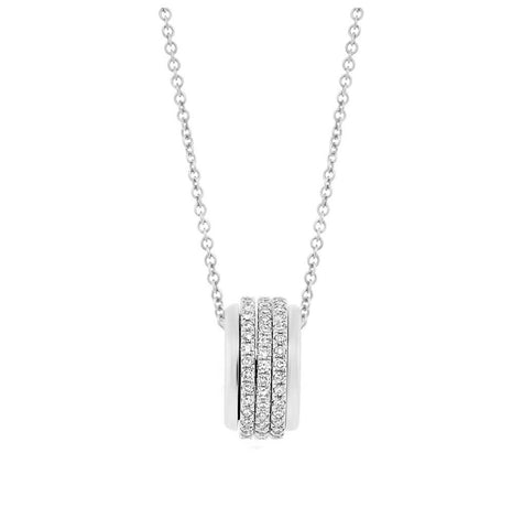 0.27 Ctw 14k White Gold Diamond Barrel Pendant Necklace With 18 Inch Chain