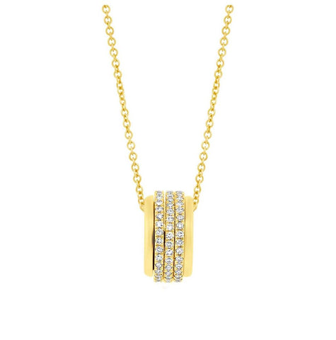 0.27 Ctw 14k Yellow Gold Diamond Barrel Pendant Necklace With 18 Inch Chain