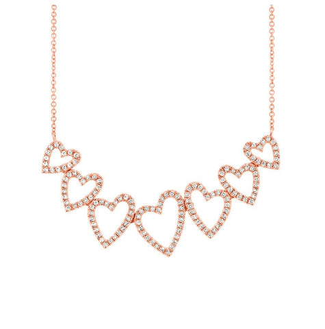 0.33 Ctw 14k Rose Gold Diamond Hearts Pendant Necklace With 18 Inch Chain