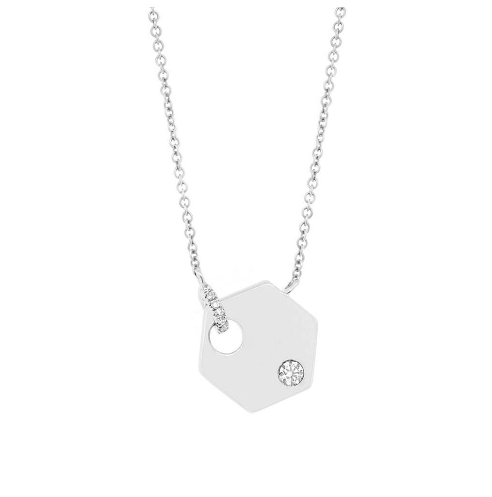 0.05 Ctw 14k White Gold Diamond Hexagon Necklace