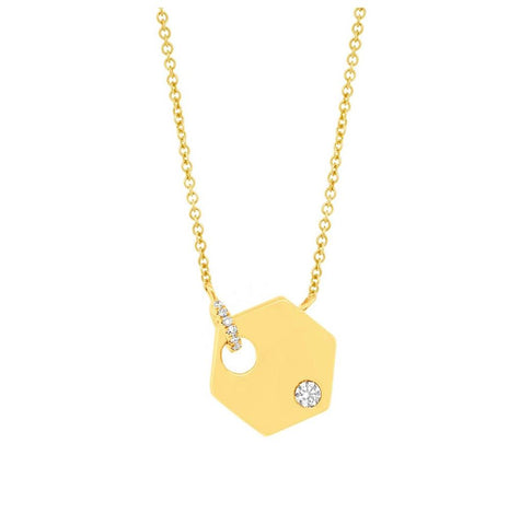 0.05 Ctw 14k Yellow Gold Diamond Hexagon Necklace