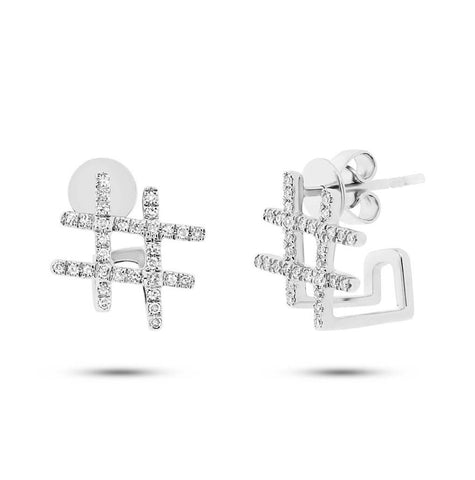 0.17 Ctw 14k White Gold Diamond Hashtag Earring