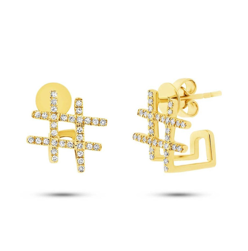 0.17 Ctw 14k Yellow Gold Diamond Hashtag Earring