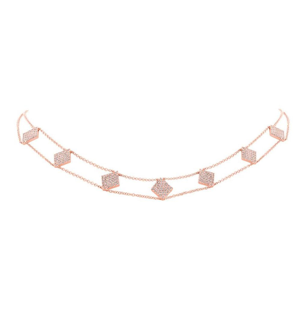 0.60 Ctw 14k Rose Gold Diamond Pave Choker Necklace