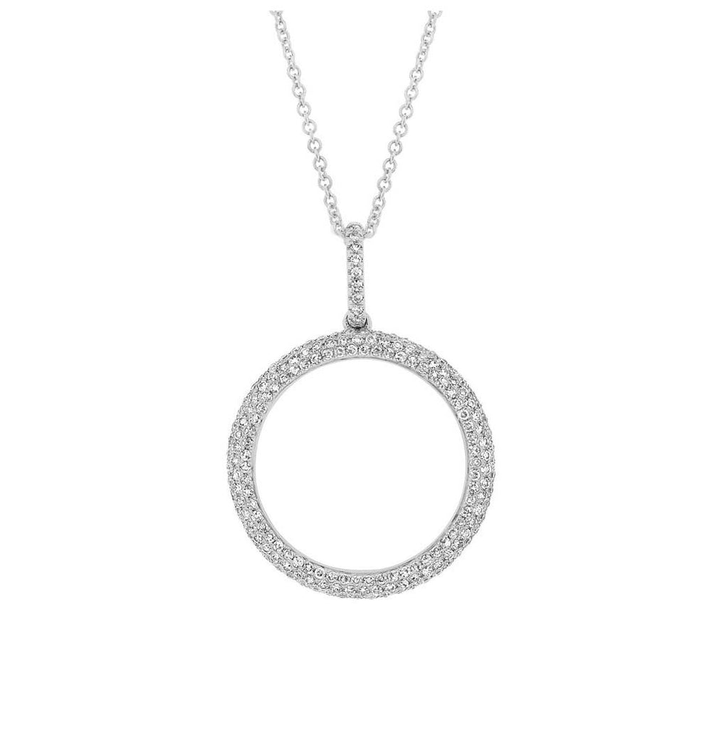 0.36 Ctw 14k White Gold Diamond Pave "o" Necklace