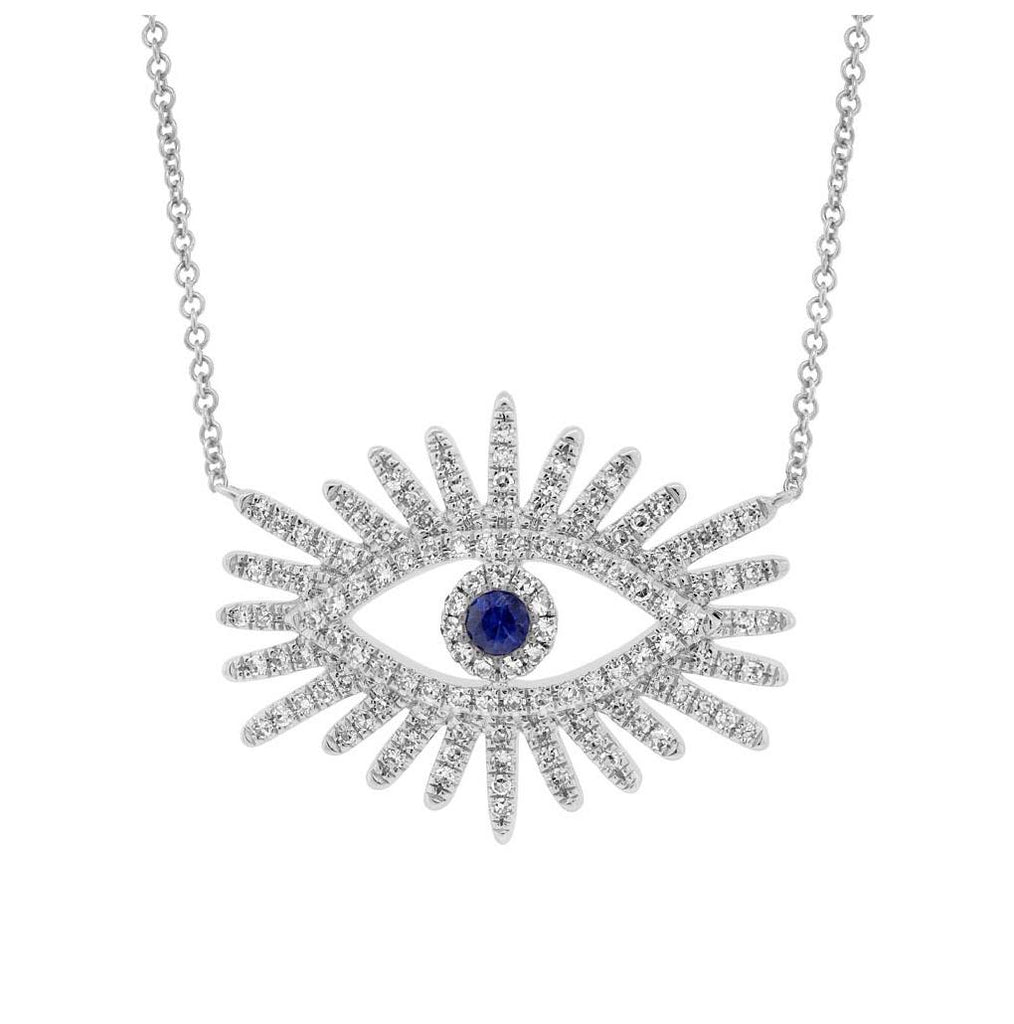 0.30 Ctw Diamond And 0.07 Ctw Blue Sapphire 14k White Gold Eye Necklace