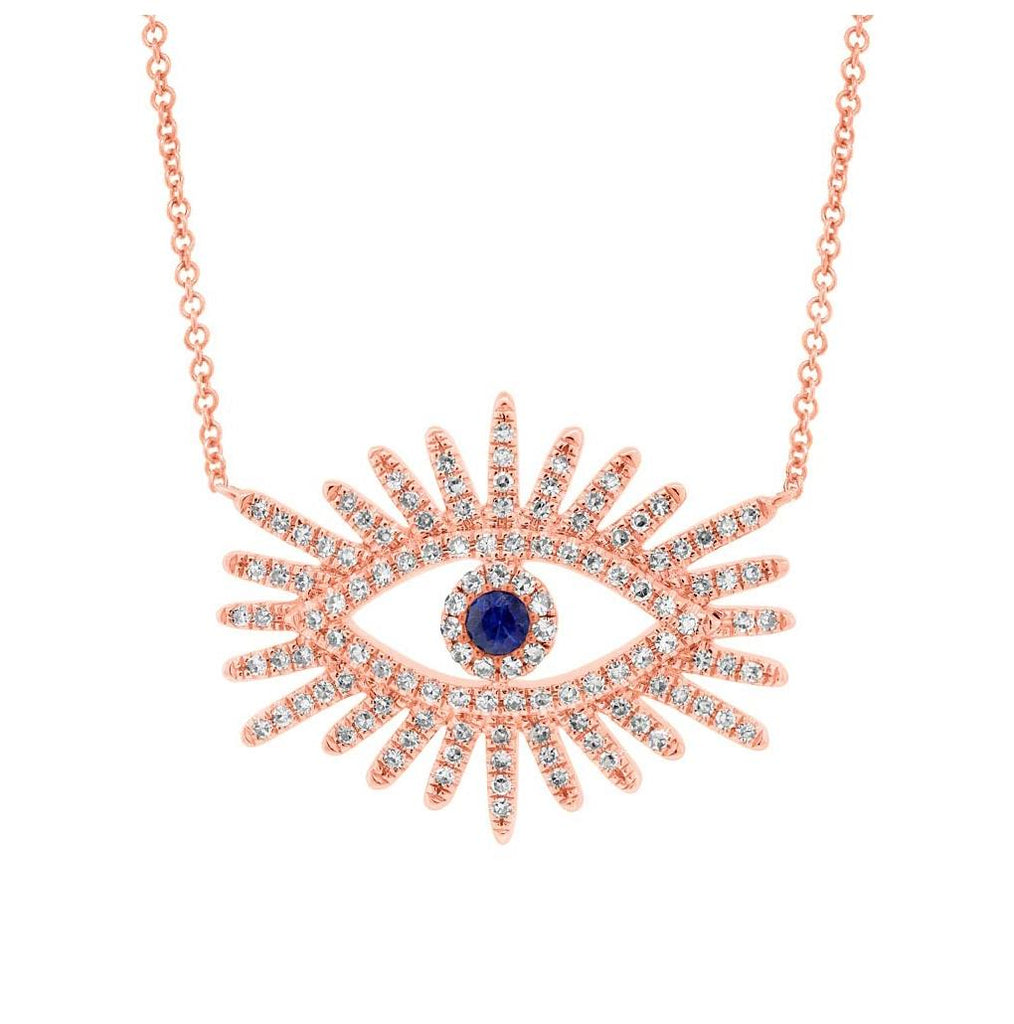 0.30 Ctw Diamond And 0.07 Ctw Blue Sapphire 14k Rose Gold Eye Necklace