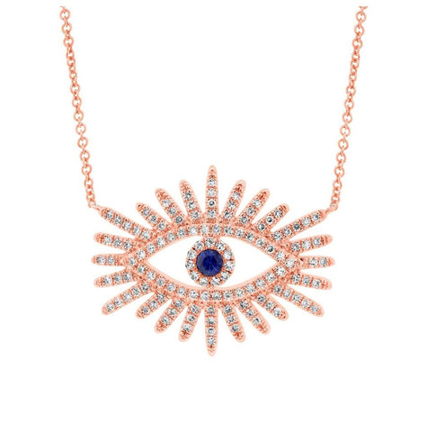 0.30 Ctw Diamond And 0.07 Ctw Blue Sapphire 14k Rose Gold Eye Necklace