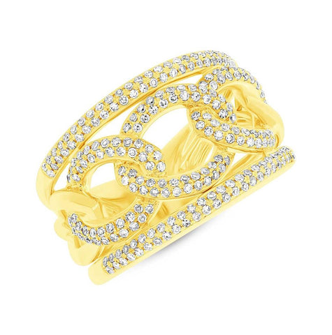 0.61 Ctw 14k Yellow Gold Diamond Womens Link Ring