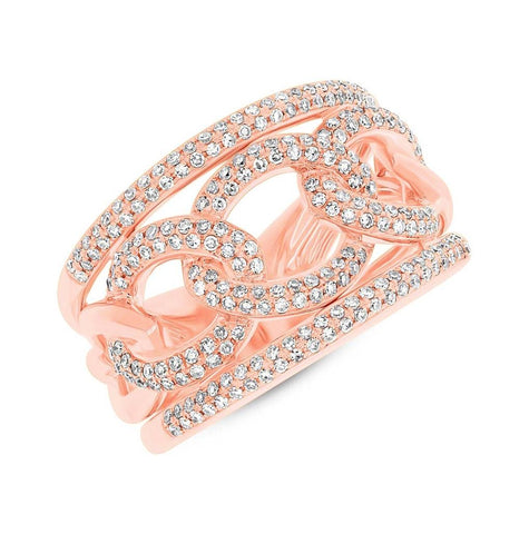 0.61 Ctw 14k Rose Gold Diamond Womens Link Ring