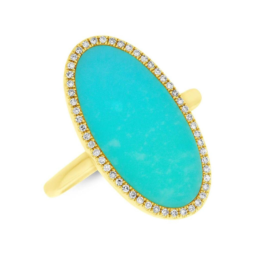 0.12 Ctw Diamond And 2.40 Ctw Composite Turquoise 14k Yellow Gold Womens Ring