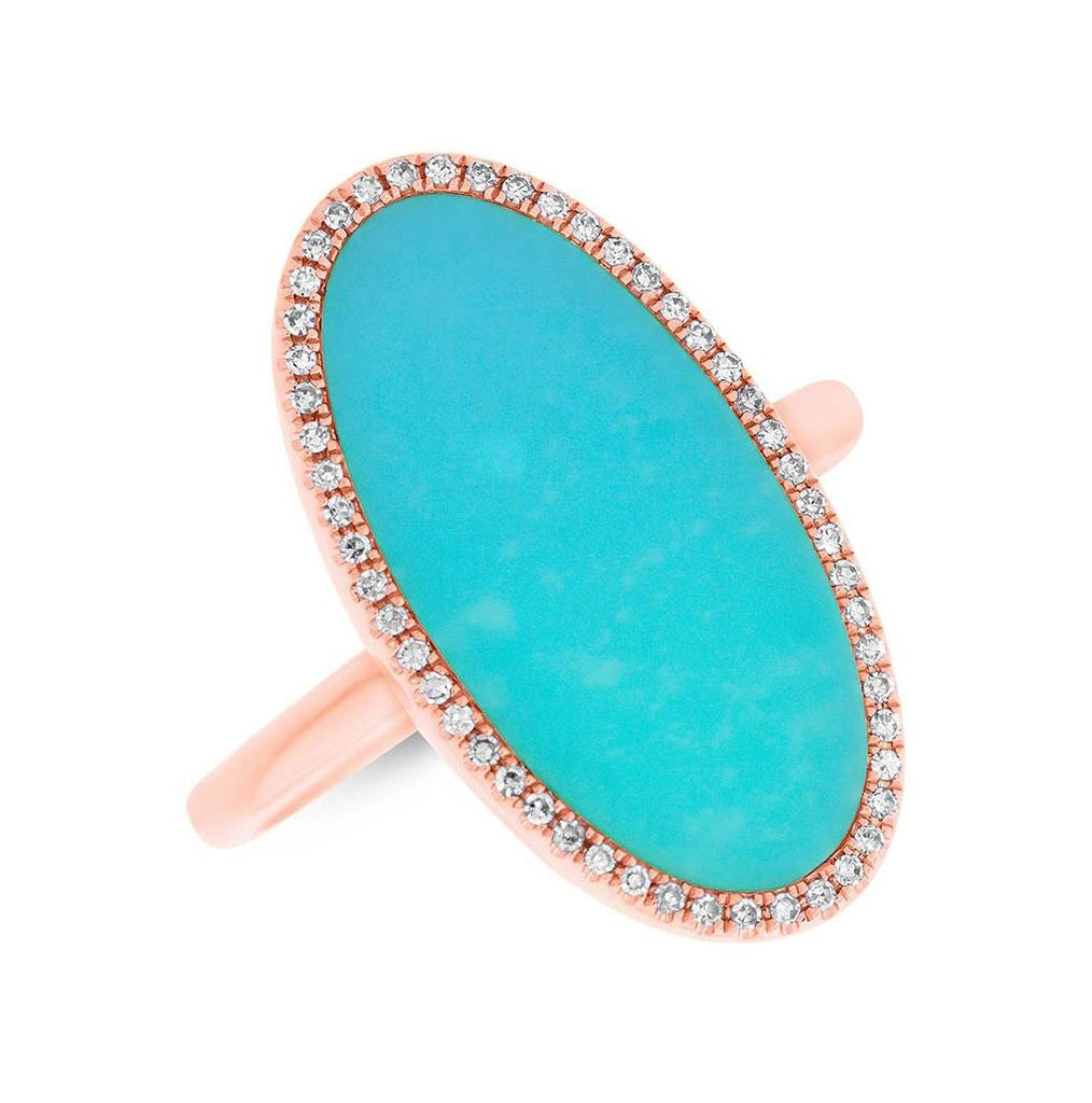 0.12 Ctw Diamond And 2.40 Ctw Composite Turquoise 14k Rose Gold Womens Ring