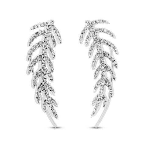 0.30 Ctw 14k White Gold Diamond Feather Ear Crawler Earring