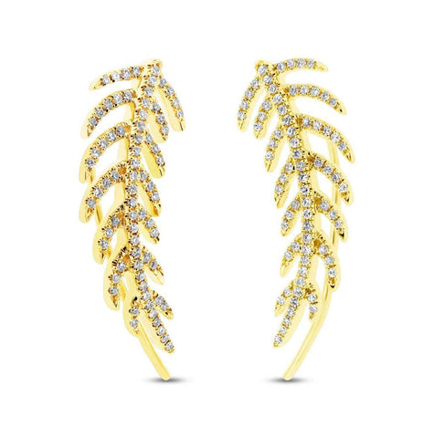 0.30 Ctw 14k Yellow Gold Diamond Feather Ear Crawler Earring