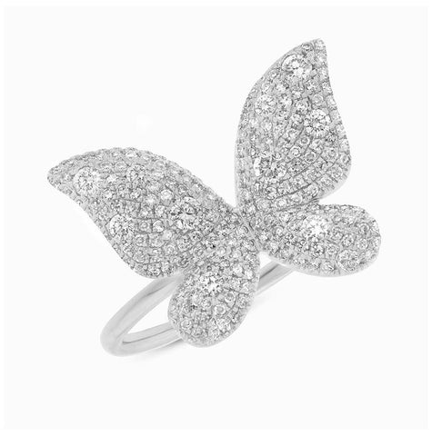 0.72 Ctw 14k White Gold Diamond Butterfly Womens Ring