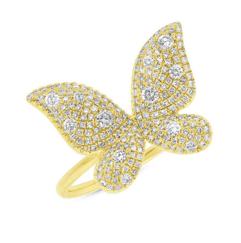 0.72 Ctw 14k Yellow Gold Diamond Butterfly Womens Ring