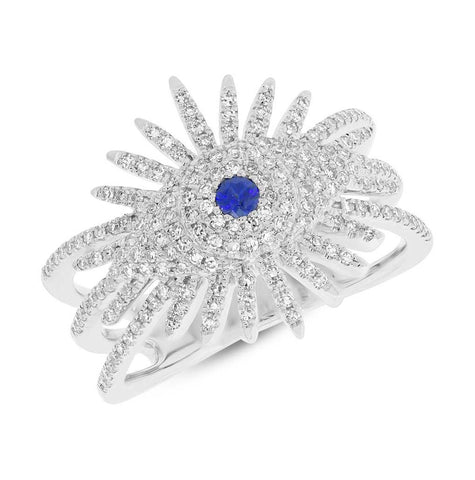 0.44 Ctw Diamond And 0.08 Ctw Blue Sapphire 14k White Gold Eye Ring
