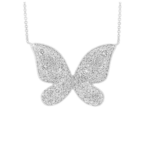 0.69 Ctw 14k White Gold Diamond Butterfly Necklace