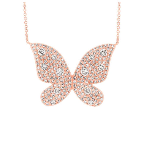 0.69 Ctw 14k Rose Gold Diamond Butterfly Necklace