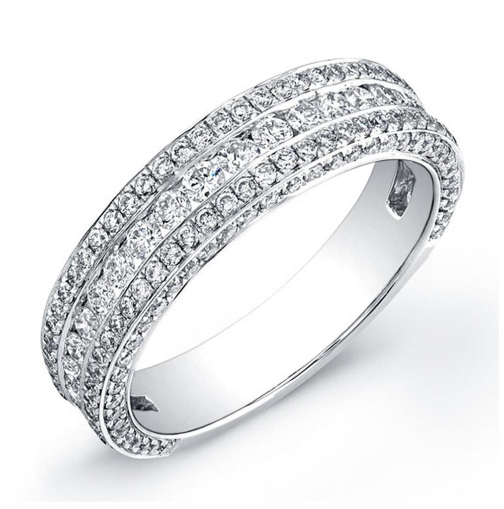 1.30 Ctw 18k White Gold Diamond Womens Band Size 5.25