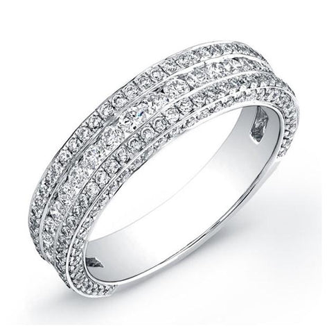 1.30 Ctw 18k White Gold Diamond Womens Band Size 6.5