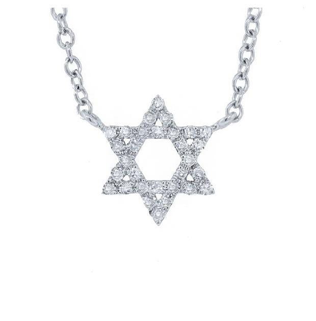 0.11 Ctw 14k White Gold Diamond Star Of David Necklace