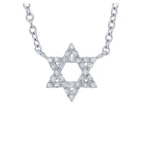 0.11 Ctw 14k White Gold Diamond Star Of David Necklace