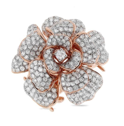 4.05 Ctw 18k Rose Gold Diamond Flower Ring