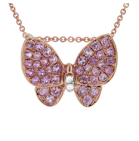 0.01 Ctw Diamond And 0.38 Ctw Pink Sapphire 18k Rose Gold Butterfly Pendant Necklace With 18 Inch Chain