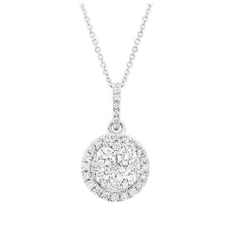 0.50 Ctw 14k White Gold Diamond Cluster Pendant Necklace With 18 Inch Chain