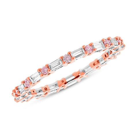 0.82 Ctw 14k Two-tone Rose Gold Natural Pink Diamond Eternity Band Size 7.5