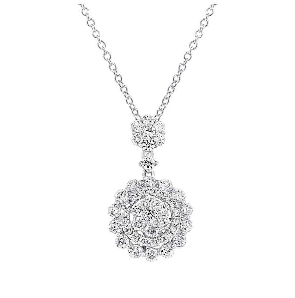 2.06 Ctw 18k White Gold Diamond Pendant Necklace With 18 Inch Chain