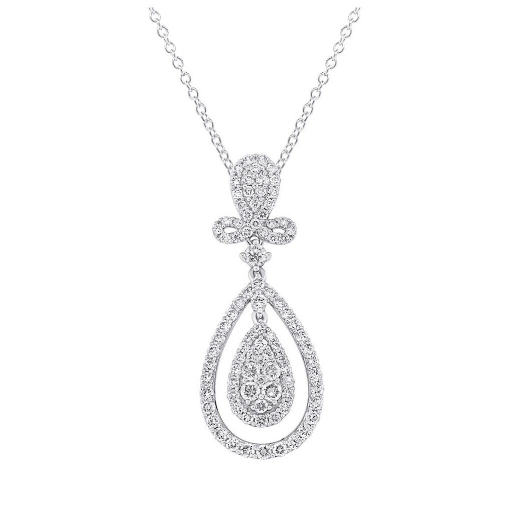 1.99 Ctw 18k White Gold Diamond Pendant Necklace With 18 Inch Chain