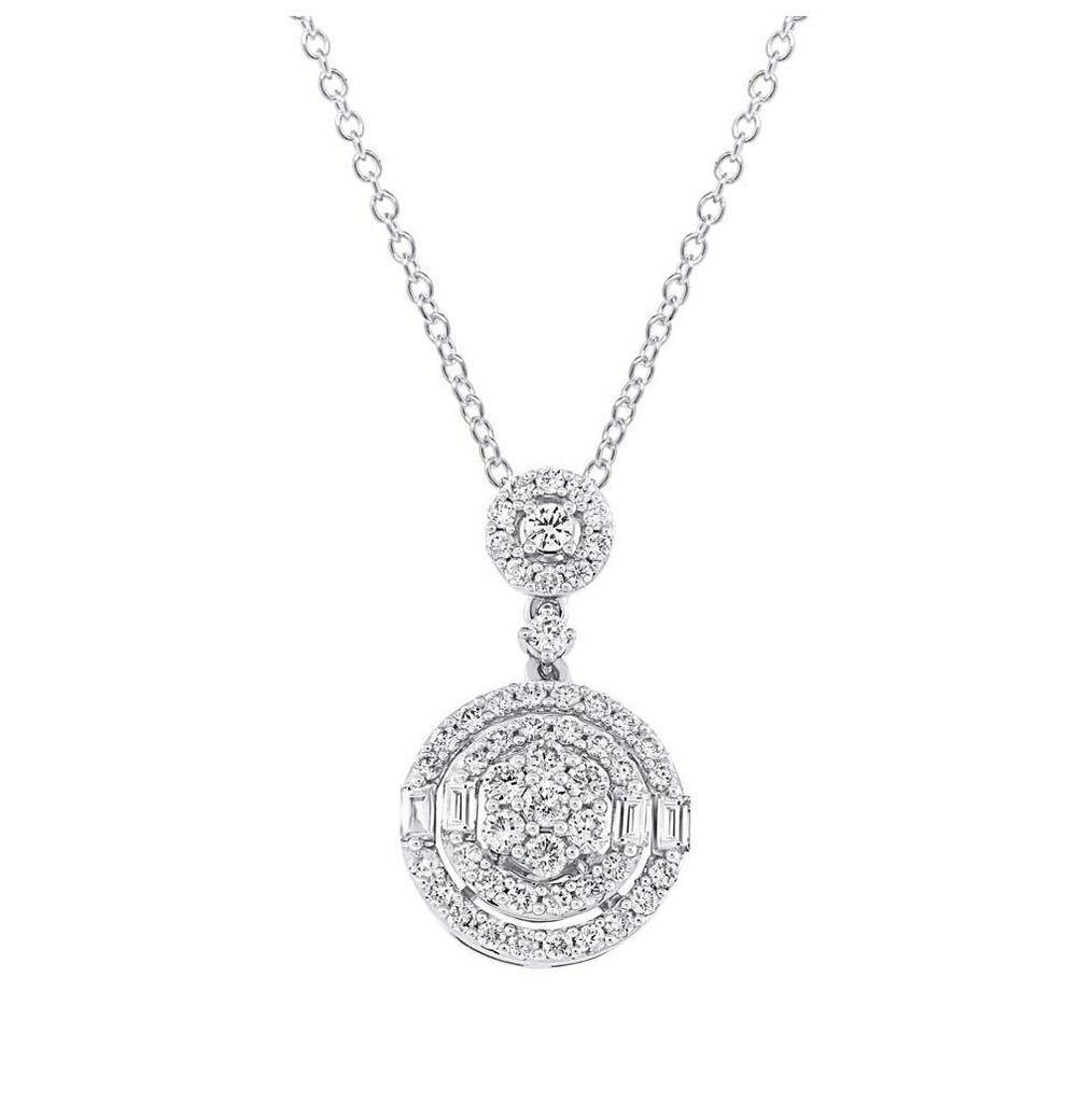 1.18 Ctw 18k White Gold Diamond Pendant Necklace With 18 Inch Chain