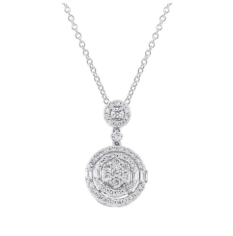 1.18 Ctw 18k White Gold Diamond Pendant Necklace With 18 Inch Chain