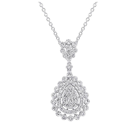 2.00 Ctw 18k White Gold Diamond Pendant Necklace With 18 Inch Chain