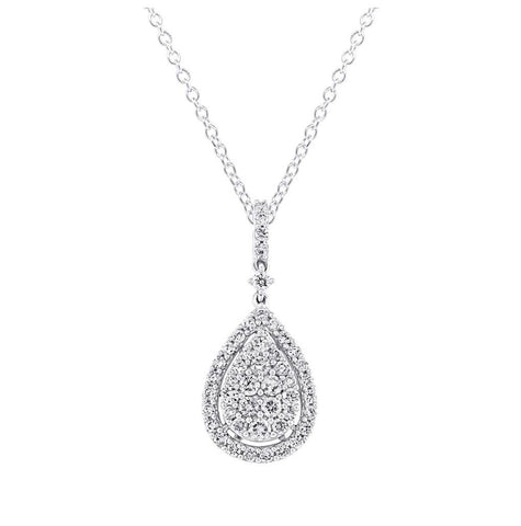 0.92 Ctw 18k White Gold Diamond Pave Pendant Necklace With 18 Inch Chain