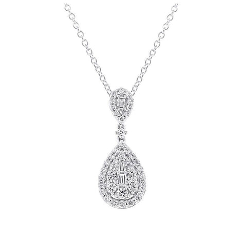 0.78 Ctw 18k White Gold Diamond Pendant Necklace With 18 Inch Chain