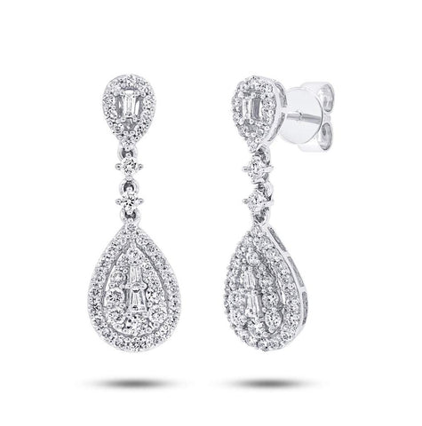 1.09 Ctw 18k White Gold Diamond Earring