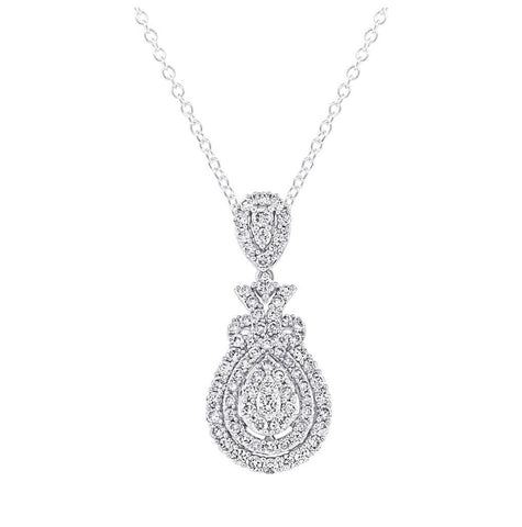 1.48 Ctw 18k White Gold Diamond Pendant Necklace With 18 Inch Chain